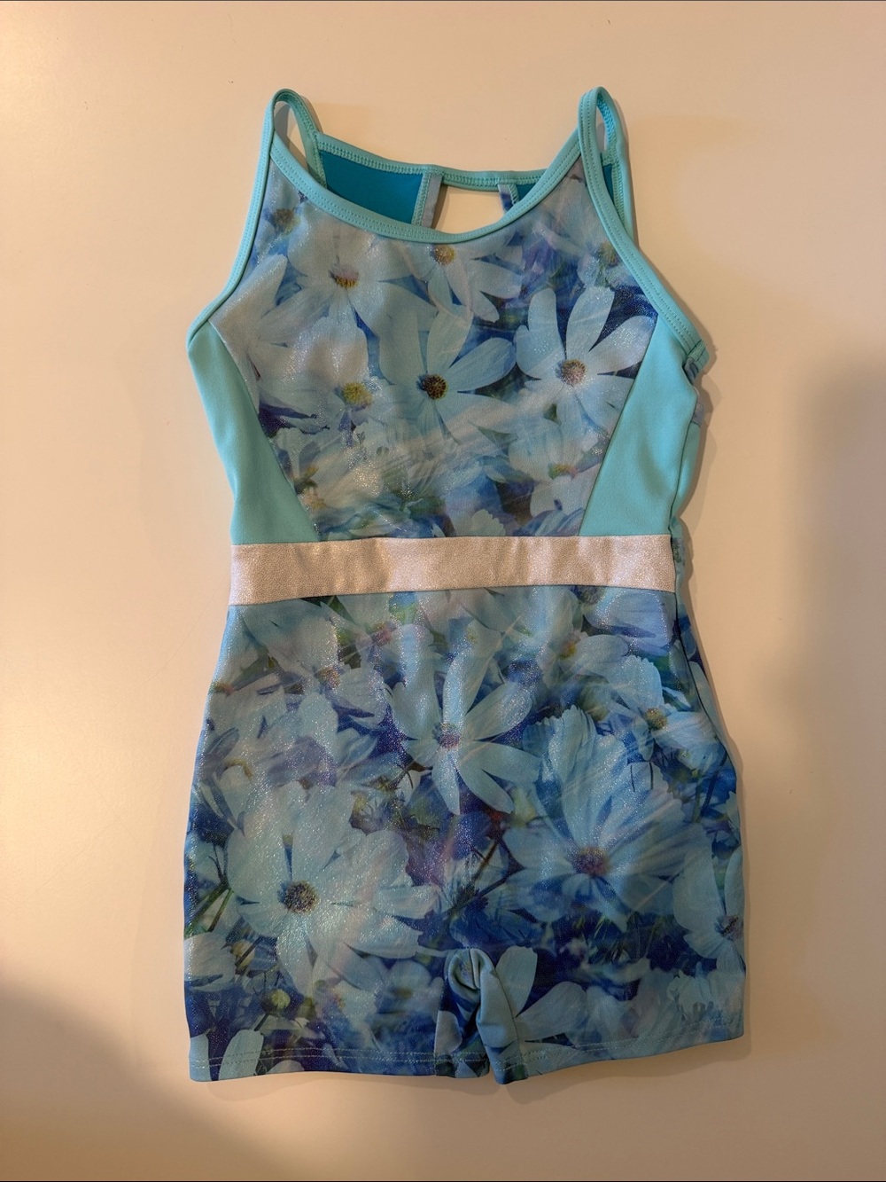 Cat & Jack Aqua Blue Floral Tank Dress with Silver Waistband